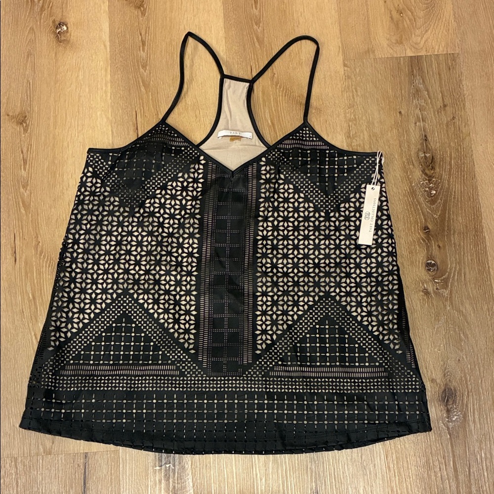 💗Tart Black and Cream Geometric racerback Camisole med party dressy